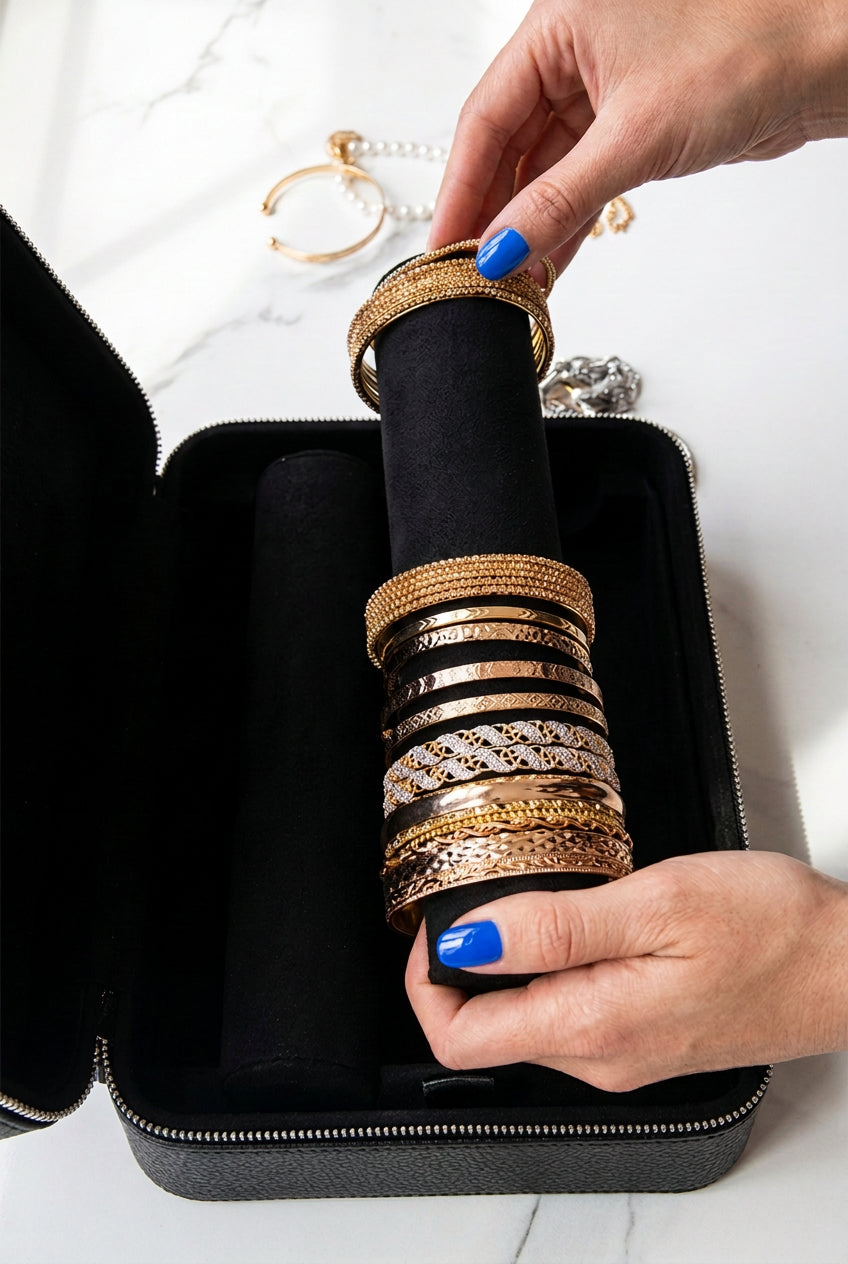 Putting Bracelets on rods to organize in  bracelet organizer