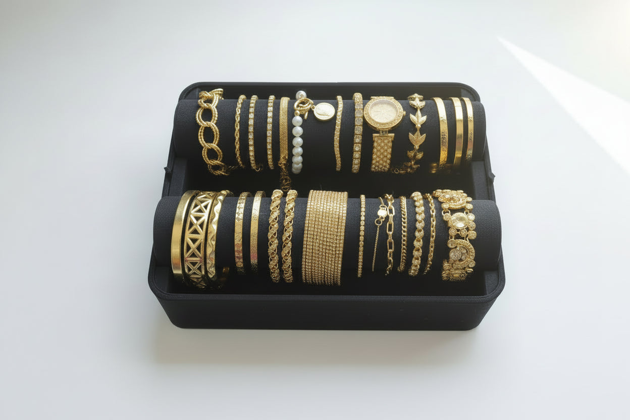 Jewelry container holding bracelets on an white background