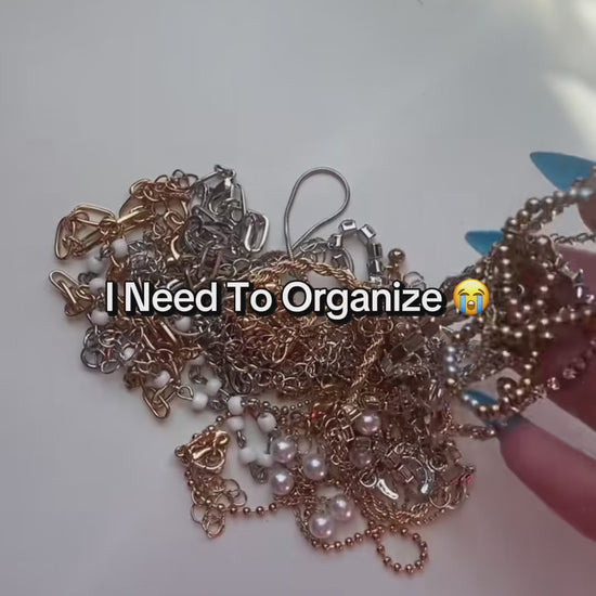 Tangled Pile of bracelets and then organized into a jewelry orgnizer